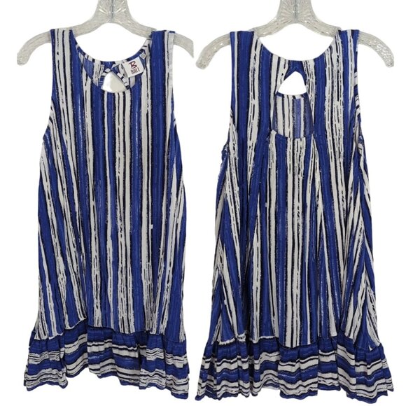 Bali Blue & White‎ Striped Sleeveless Keyhole Back Mini summer dress sz M - Picture 1 of 11